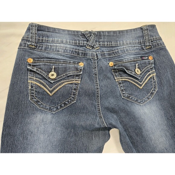 Angel Jeans Womens Midrise Blue Denim S13 Embroidered Back Pockets - Picture 10 of 10